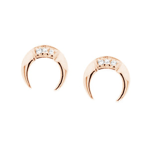 FE0116 925 Sterling Silver Pave Moon Stud Earrings