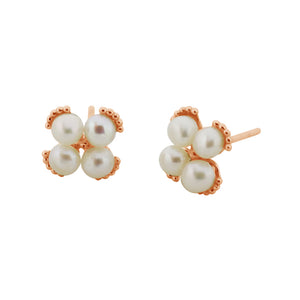 PE0092 925 Sterling Silver Quartet Plump Pearls Flower Stud Earrings