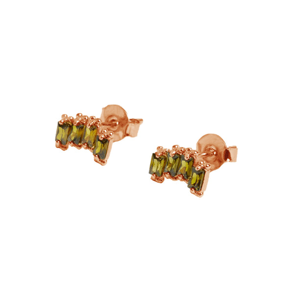 FE1930 925 Sterling Silver Quartet Baguette Green CZ Mini Stud Earrings