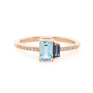 FJ0402 925 Sterling Silver Blue Baguette Zircon Ring