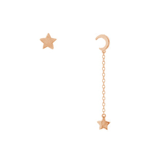 FE1967 925 Sterling Silver Star Moon Chain Stud Earrings