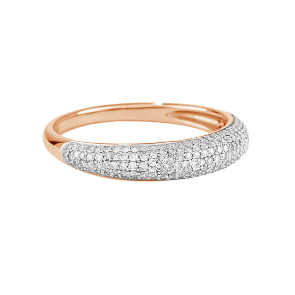 FJ0475 925 Sterling Silver Pave CZ Thin Dome Ring
