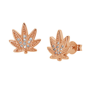 FE0098 925 Sterling Silver Sparkly Weed Stud Earrings