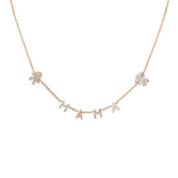 FX0475 925 Sterling Silver Zircon Mama Necklace with Kids Pendant