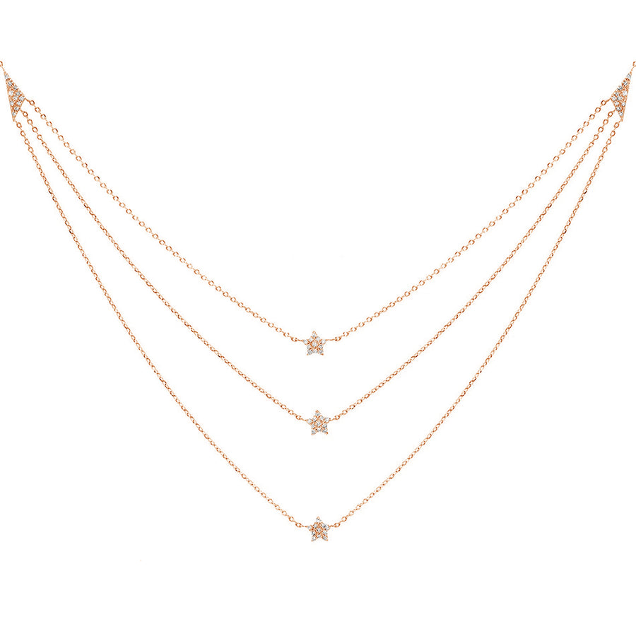 FX0191 925 Sterling Silver Tri-layer Star Choker Necklace