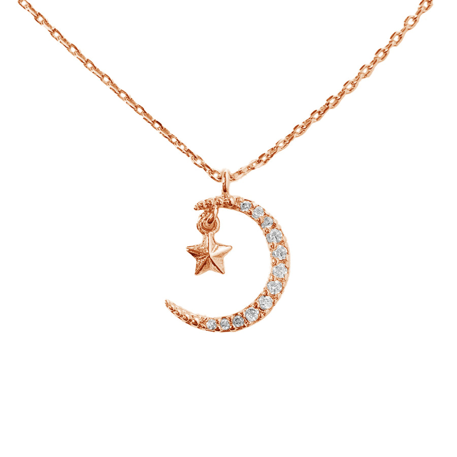 FX0549 925 Sterling Silver Moon & Star Pendant Necklace