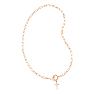 FX0908 925 Sterling Silver Cross Pendant Toggle Paperclip Necklace For Women