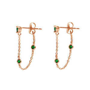 FE1444 925 Sterling Silver Chain Earrings with Emerald CZ
