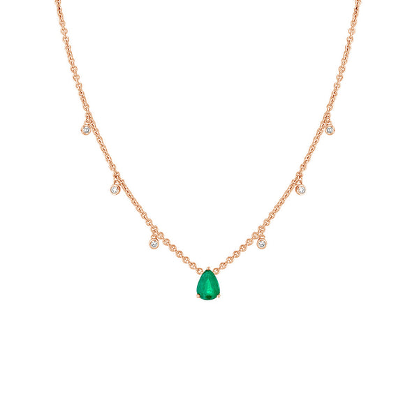 FX0663 925 Sterling Silver Emerald Pear Solitaire Necklace