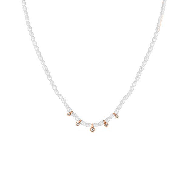 PN0073 925 Sterling Silver Bezel Set Cubic Zirconia Freshwater Pearl Necklace