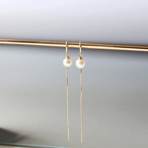PE0053 925 Sterling Silver Dainty Box Chain Freshwater Pearl Ear Threader