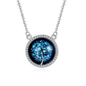 GX1415 925 Sterling Silver Life Of Tree Round Pendant Necklace