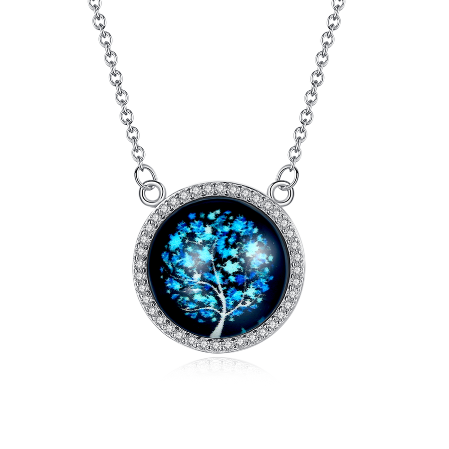 GX1415 925 Sterling Silver Life Of Tree Round Pendant Necklace