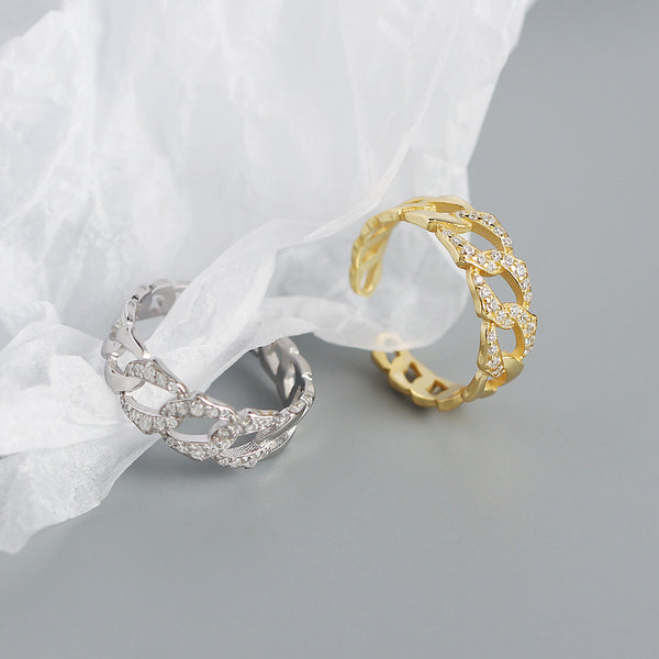 TYJ0321 925 Sterling Silver Pave CZ Link Chain Adjustable Ring