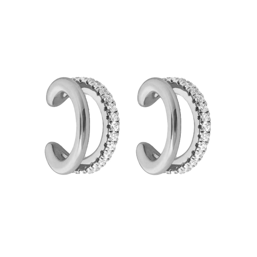 FE2010 925 Sterling Silver Cubic Zirconia Double Band Ear Cuff