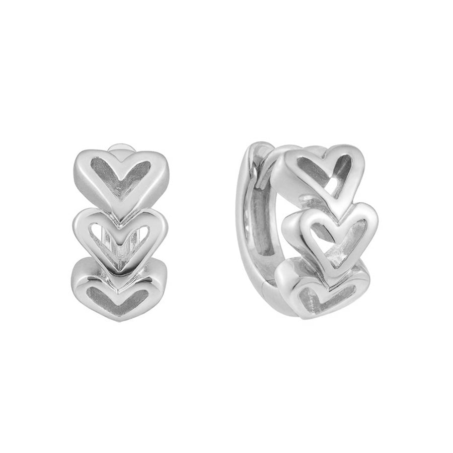 FE1985 925 Sterling Silver Triple Stacked Heart Hoop Earrings For Women