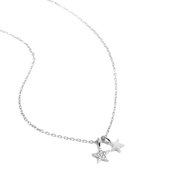 FX0912 925 Sterling Silver Pave Zirconia Double Star Pendant Nekclaces