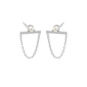 PE0027 925 Sterling Silver Mother Of Pearl Bar Chain Studs