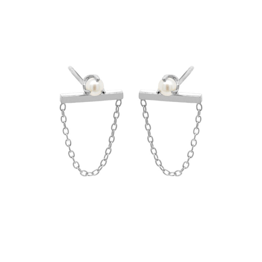 PE0027 925 Sterling Silver Mother Of Pearl Bar Chain Studs