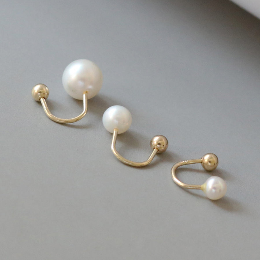 PE0051 925 Sterling Silver U shape Simple Pearl Stud Earrings For Women