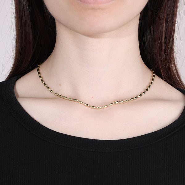 FX0889 925 Sterling Silver Oval Ball Beaded Chain Necklace