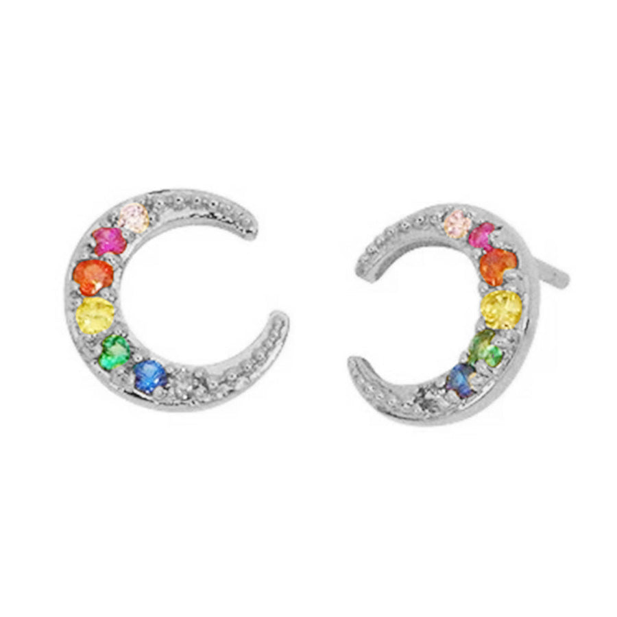FE0112 925 Sterling Silver Rainbow Moon Stud Earrings