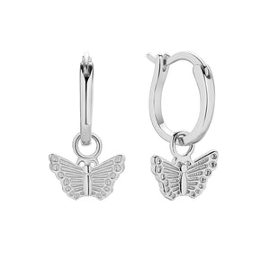 FE1120 925 Sterling Silver Butterfly Dangle Hoop Earrings