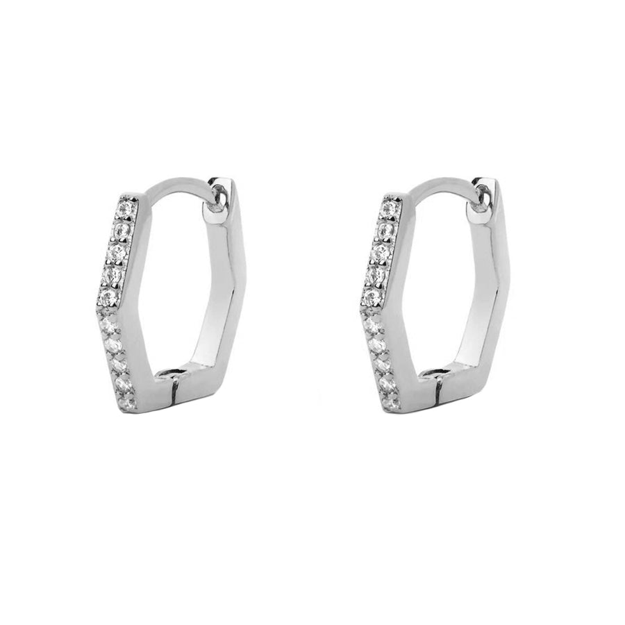 FE1301 925 Sterling Silver Hexagon L Spark Gold Hoop Earrings