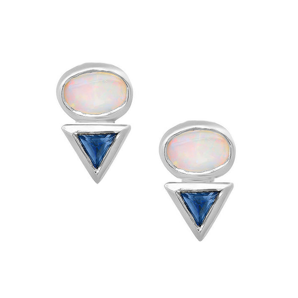 FE1446 925 Sterling Silver Oval Triangle Opal & Sapphire Earrings