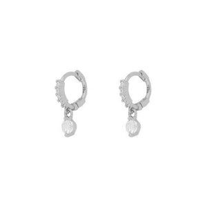 FE0992 925 Sterling Silver Crystal Pendant Hoop Earrings