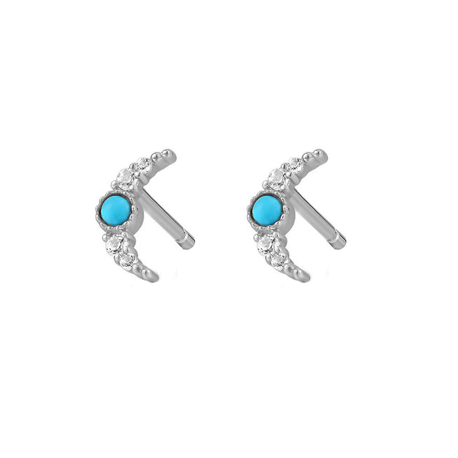 FE1674 925 Sterling Silver CZ Turquoise Crescent Stud Earring