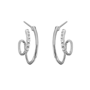 FE1382 925 Sterling Silver Zircon Twin Hoop Earrings