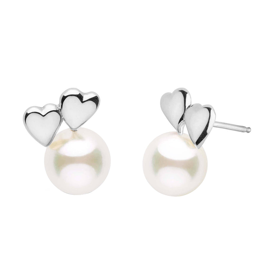 FE1476 925 Sterling Silver Double Heart Pearl Stud Earring