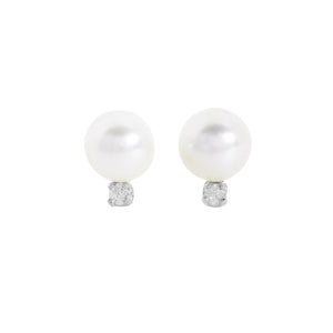 PE0008 925 Sterling Silver Freshwater Pearl & Cubic Zirconia Women Stud Earrings