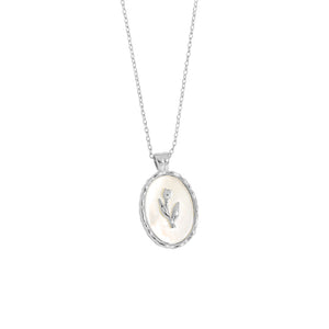 RHX1009 925 Sterling Silver Oval Tulip Mother Of Pearl Pendant Necklace