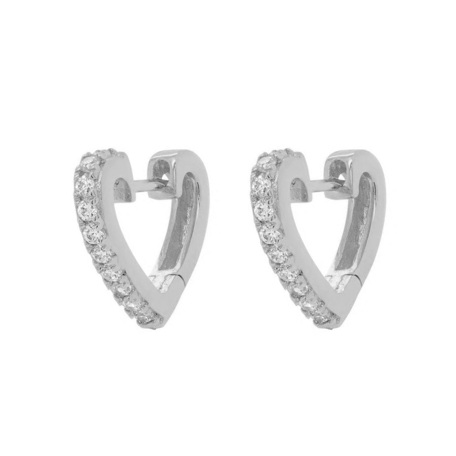 FE1316 925 Sterling Silver Pave Heart Hoop Earrings
