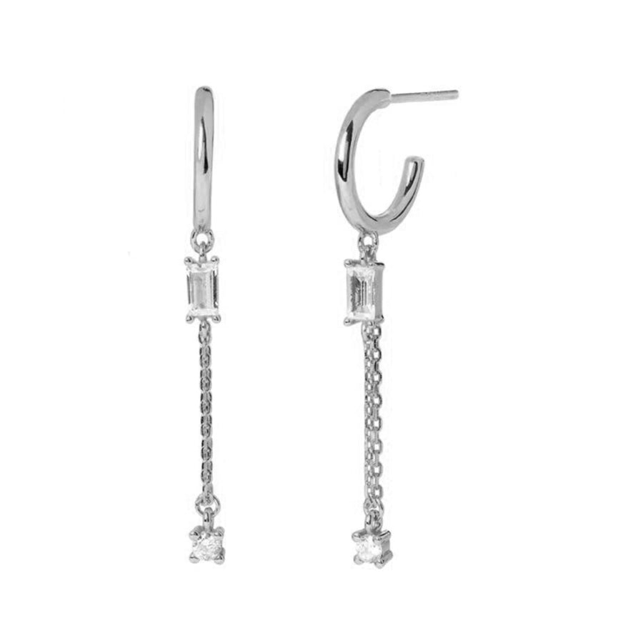 FE1076 925 Sterling Silver Crystal Pendant Hoop Earrings
