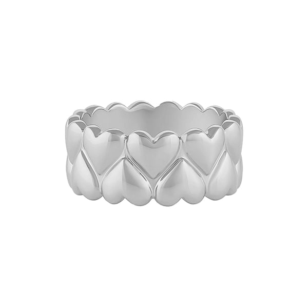 FJ0829 925 Sterling Silver Wide Gold Puffy Heart Stacked Rings For Women