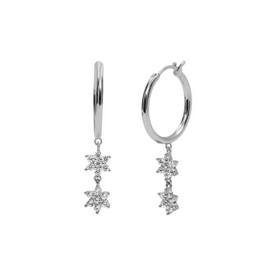 FE1082 925 Sterling Silver Moonstone Flower Hoop Earrings