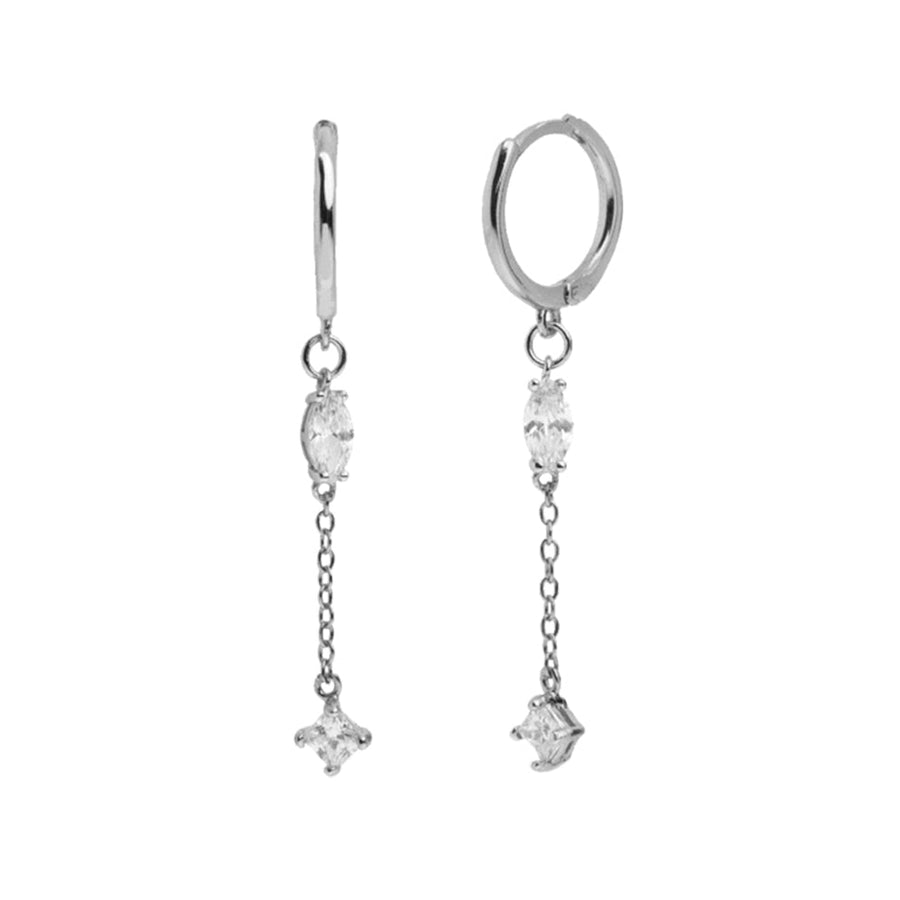 FE1078 925 Sterling Silver Crystal Chain Hoop Earrings
