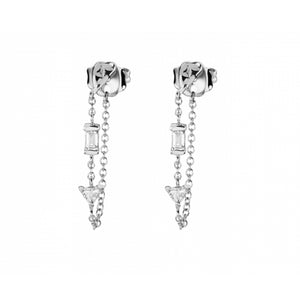 FE1472 925 Sterling Silver Long Chain Stud Earring With CZ