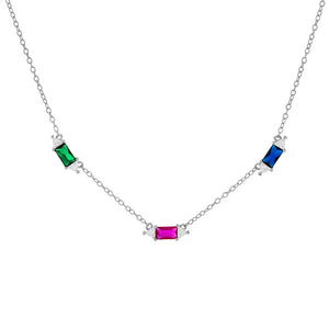 FX0667 925 Sterling Silver CZ Multi Color Emerald Stone Necklace