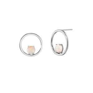 FE1060 925 Sterling Silver Simple Opal Hoop Earrings