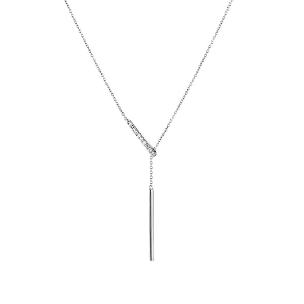 FX0909 925 Sterling Silver Pave CZ Vertical Bar Lasso Lariat Necklace