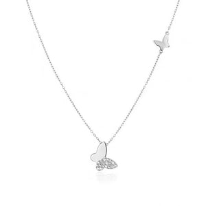 FX0473 925 Sterling Silver CZ Double Butterfly Necklace