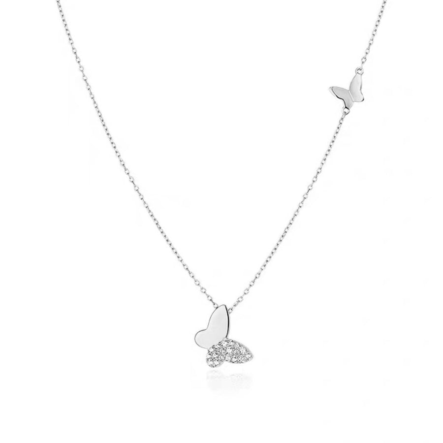 FX0473 925 Sterling Silver CZ Double Butterfly Necklace