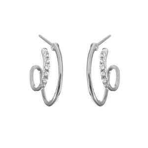 FE1382 925 Sterling Silver Zircon Twin Hoop Earrings