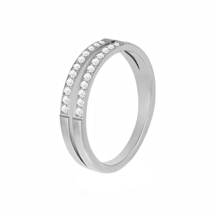FJ0702 925 Sterling Silver Cubic Zirconia Double Ring