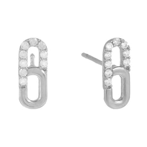 FE0580 925 Sterling Silver Tiny Cz Pave Link Stud Earrings