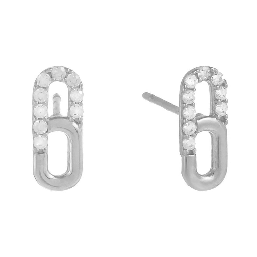 FE0580 925 Sterling Silver Tiny Cz Pave Link Stud Earrings